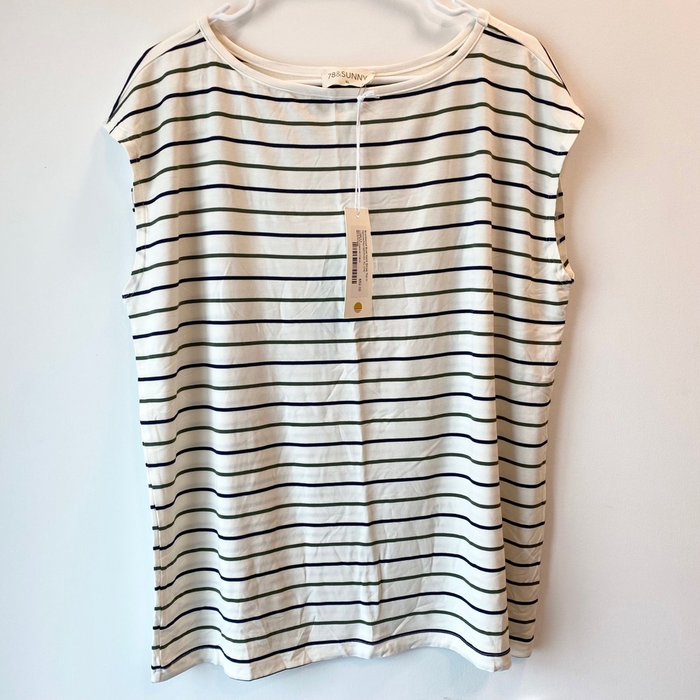 78&Sunny Top Women XL NWT Brentwood Boat Neck Stripe Sleeveless Modal Blend